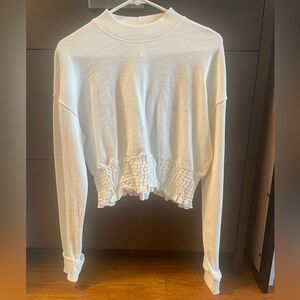 White Ribbed Crop Hoodie